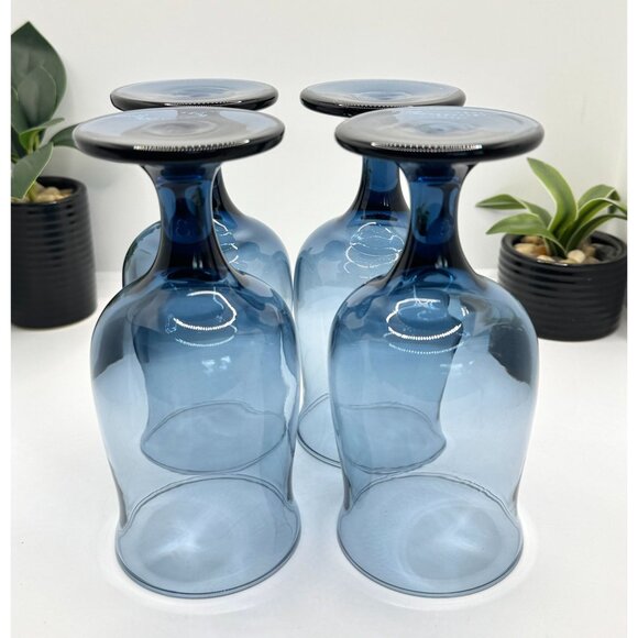 Vintage Set of 4 Libbey Dusky Blue Water Glasses Stemware Goblets Tulip Shaped - Picture 3 of 12